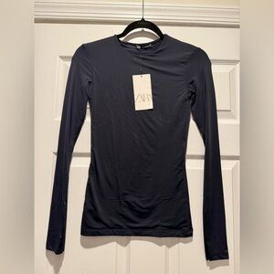 Zara Navy Dark Blue Polymide Long Sleeve